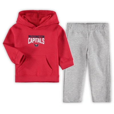 Outerstuff Kids' Toddler Red/heathered Gray Washington Capitals Fan Flare Pullover Hoodie & Pants Set