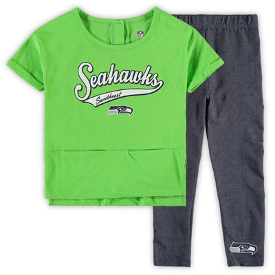 Outerstuff Kids' Girls Preschool Neon Green Seattle Seahawks Diamond T-shirt & Leggings Set