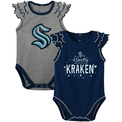 Outerstuff Babies' Unisex Newborn Infant Navy And Gray Seattle Kraken Shining All-star Two-piece Bodysuit Set In Navy,gray
