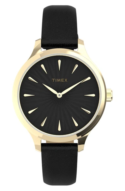 Timex ® Peyton Leather Strap Watch, 38mm In Black
