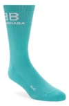 Balenciaga Bb Logo Crew Socks In Mint/ White