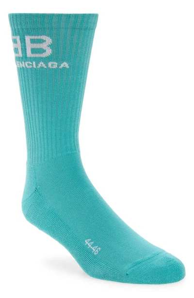 Balenciaga Bb Logo Crew Socks In Mint/ White