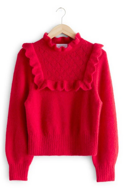 & Other Stories Ruffle Overlay Sweater In Red
