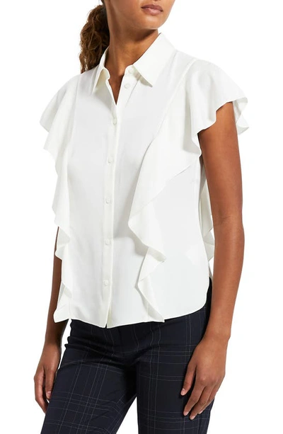 Theory Ruffle Sleeve Silk Blouse In Ivory