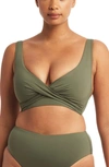 Sea Level Cross Front Multifit Bikini Top In Khaki