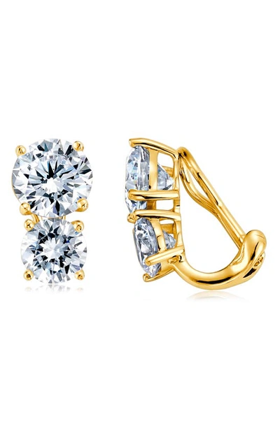 Crislu Cubic Zirconia Clip-on Earrings In Crystal/ Gold