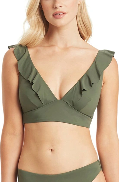 Sea Level Frill Bikini Top In Khaki