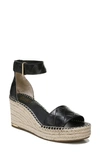 Franco Sarto Clemens Espadrille Wedge Sandals Women's Shoes In Black Embossed Woven Leather