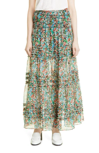 Ted Baker Amadea Floral-print Tiered Woven Midaxi Skirt In Black