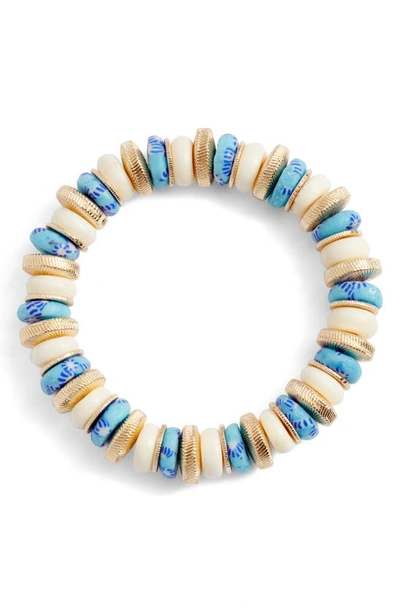 Akola Monarch Beaded Stretch Bracelet With Glass And Bone In Turquoise