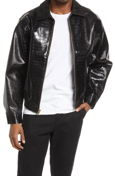 Noon Goons Chateau Croc Embossed Faux Leather Jacket In Black