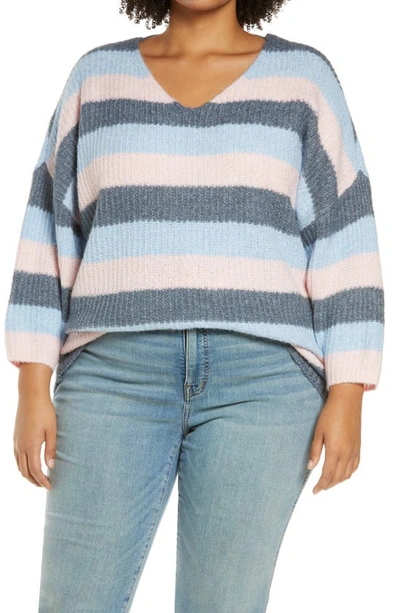Vero Moda Curve Julie Stripe Sweater In China Blue Comb