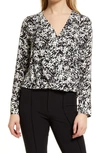 Halogen Cross Front Blouse In Black- Ivory Paper Specks