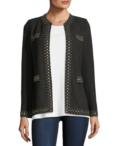 Misook Plus Size Stud-trim Knit Jacket In Black/gold