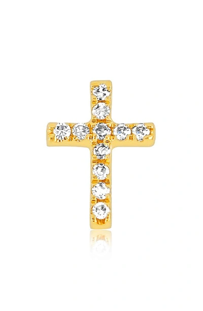 Ef Collection Baby Diamond Cross Single Stud Earring In Yellow Gold