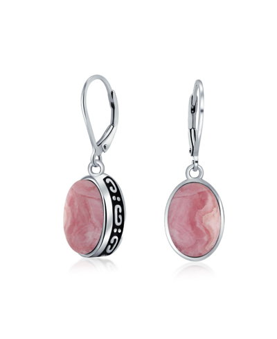 Bling Jewelry Oval Stone Drop Earrings In Pink