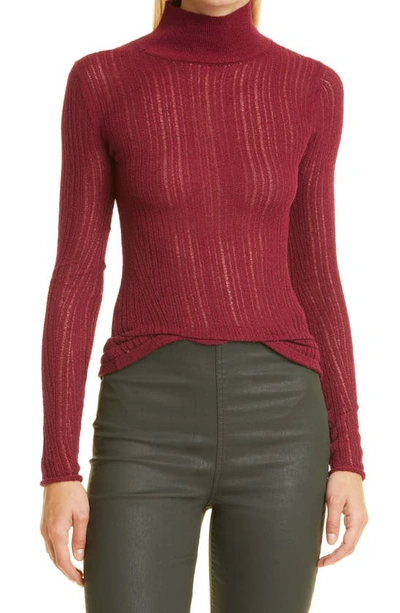 Rag & Bone Lexi Semisheer Cotton Blend Rib Turtleneck Top In Plum