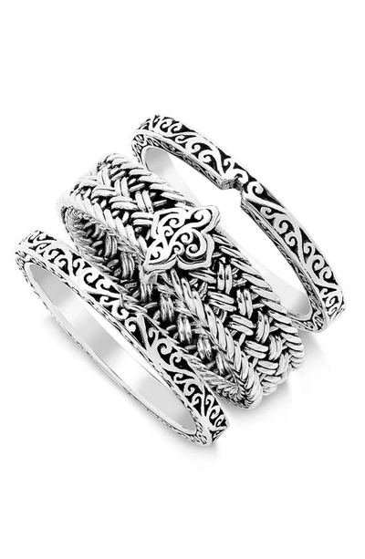 Lois Hill Woven Scroll Set Of 3 Stacking Rings In Silver