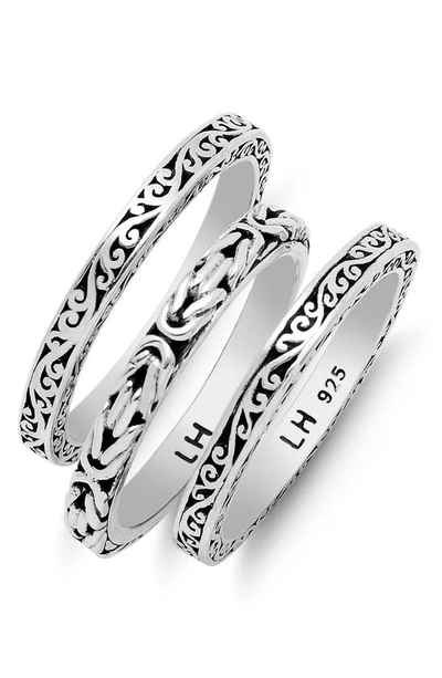 Lois Hill Woven Scroll Set Of 3 Stacking Rings In Silver