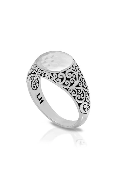 Lois Hill Scroll Hammered Signet Ring In Silver