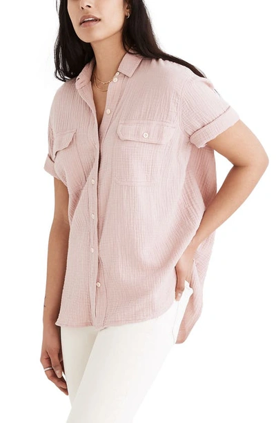 Madewell Lightspun Flap Pocket Short Sleeve Button-up Shirt In Wisteria Dove