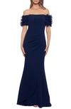 Xscape Strapless Sheath Gown In Navy