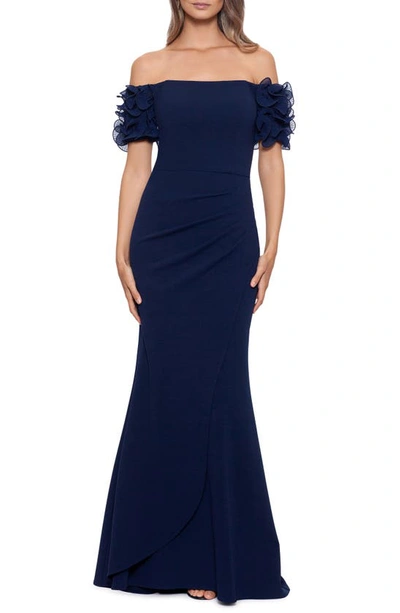 Xscape Strapless Sheath Gown In Navy