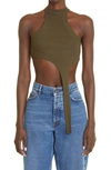 K.ngsley Unisex Raceher Rib Asymmetric Tank In Dark Olive