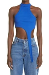 K.ngsley Unisex Raceher Rib Asymmetric Tank In Bright Blue