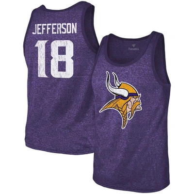 Majestic Threads Justin Jefferson Purple Minnesota Vikings Name & Number Tri-blend Tank Top