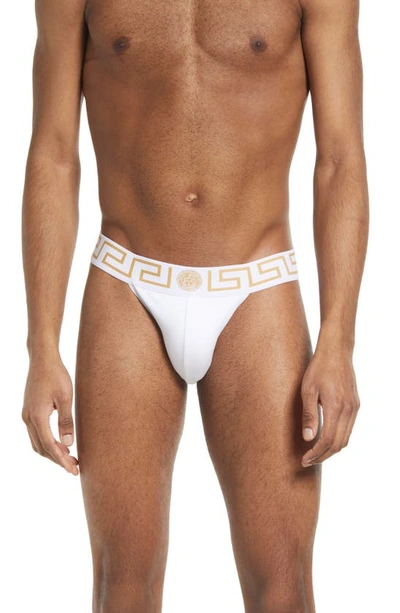 Versace Greca Border Jock Strap In A81h White Greek Gold