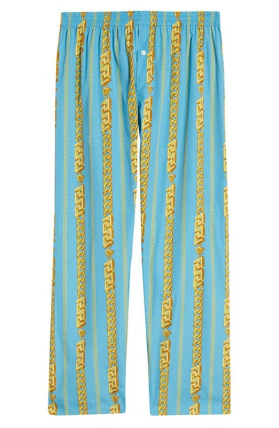 Versace Chain Pinstripe Print Pajama Pants In 5v110 - Sky/ Gold