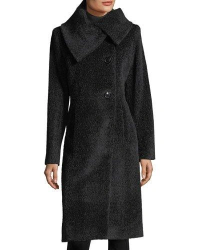 Sofia Cashmere Envelope-collar Wool Coat In Charcoal/black