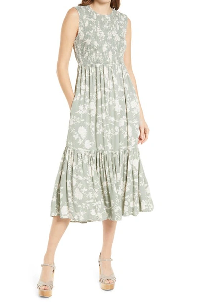 Treasure & Bond Smocked Sleeveless Midi Dress In Green Vintage Floral