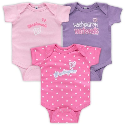 Soft As A Grape Babies' Girls Infant  Pink/purple Washington Nationals 3-pack Rookie Bodysuit Set
