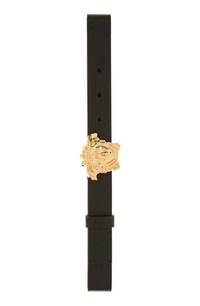 Versace Kids' Medusa Buckle Leather Belt In 1b00v Nero Oro