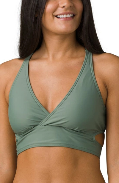 Prana Atalia Lace-up Longline Bikini Top In Army Green