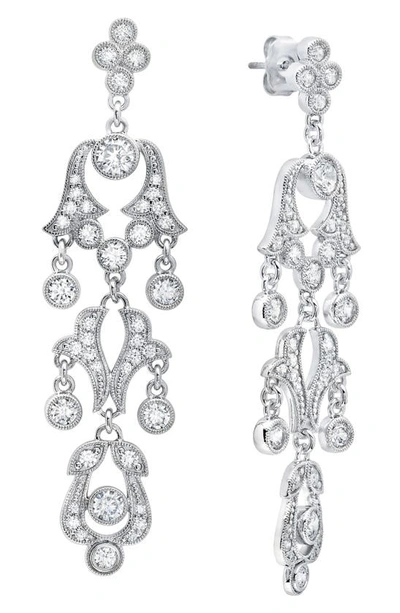 Crislu X Andrew Prince Scrool Crystal Drop Earrings In Platinum