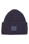 Acne Studios Pansy Face Patch Rib Wool Beanie In Navy