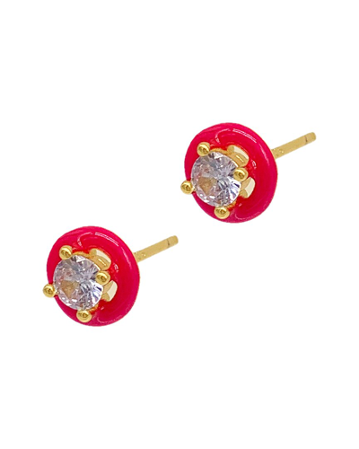 Adornia Pink Enamel Halo Studs Earrings In Gold