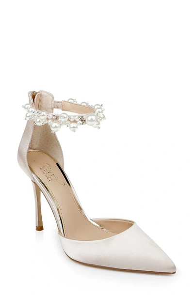 Jewel Badgley Mischka Ankle Strap Pointed Toe Pump In Champagne