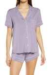 Eberjey Gisele Relaxed Jersey Knit Short Pajamas In Delphinium/ Ivory