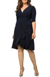 Kiyonna Whimsy Wrap Dress In Navy Blue