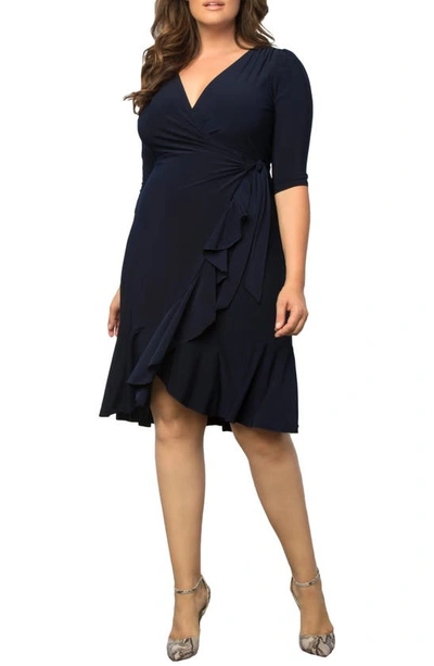 Kiyonna Whimsy Wrap Dress In Navy Blue