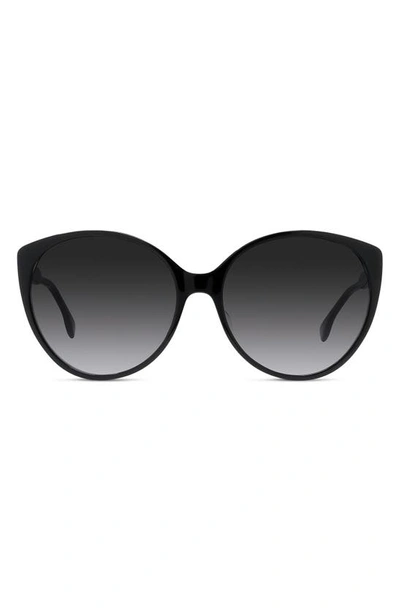 Fendi Fine 59mm Cat Eye Sunglasses In Shiny Black / Gradient Smoke