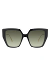 Fendi Baguette 55mm Butterfly Sunglasses In Shiny Black / Gradient Green