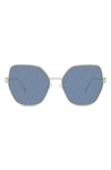 Fendi Baguette 59mm Geometric Sunglasses In Shiny Gold Dh / Blu Mirror