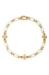 Tory Burch Roxanne Double-t Station Necklace In Rolled Tory Gold / New Ivory