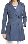 Via Spiga Water Repellent Hooded Cotton Blend Trench Coat In Blue Steel