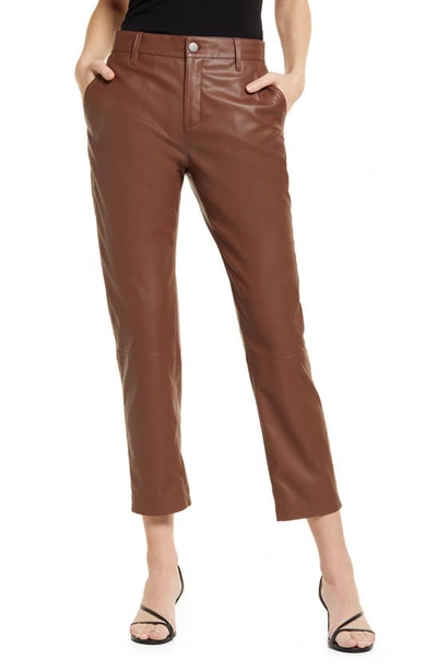 Shop Ag Caden Crop Faux Leather Pants In Dark Walnut
